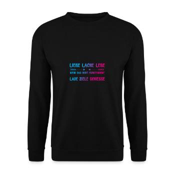 Liebe Lache Lebe lustiger Spruch - Unisex Pullover - Schwarz - Vorne - Alina (178cm) & Michal (187cm)