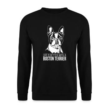 La vie de Boston Terrier est un meilleur chien dit Wilsigns - Sweat-shirt Unisexe - noir - Devant - Alina (178cm) & Michal (187cm)