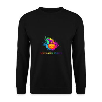 Halloween Süßes oder Saures Geschenkidee - Unisex Pullover - Schwarz - Vorne - Alina (178cm) & Michal (187cm)