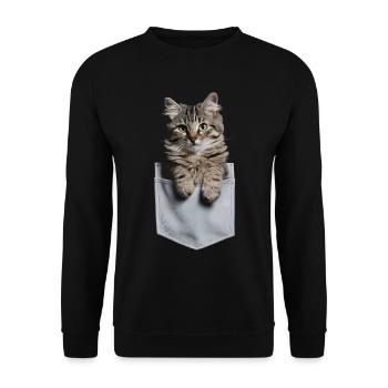 Norwegische Waldkatze in der Tasche Geschenk - Unisex Pullover - Schwarz - Vorne - Alina (178cm) & Michal (187cm)