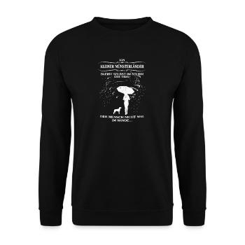 Hundeshirt für Hundehalter & Kleiner Münsterländer - Unisex Pullover - Schwarz - Vorne - Alina (178cm) & Michal (187cm)