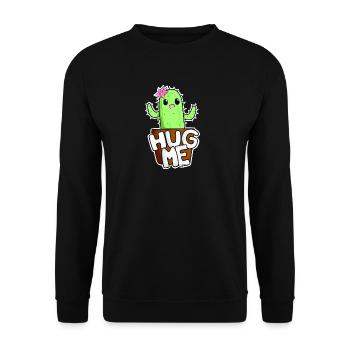 Kawaii Kaktus Hug Me lustige Manga Geschenkidee - Unisex Pullover - Schwarz - Vorne - Alina (178cm) & Michal (187cm)