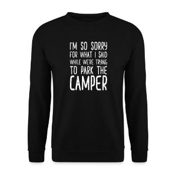 PARK THE CAMPER - lustiges Camping Shirt Geschenk - Unisex Pullover - Schwarz - Vorne - Alina (178cm) & Michal (187cm)