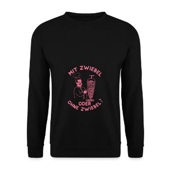 Döner Kebap Mann Mit Zwiebel Ohne Zwiebel - Unisex Pullover - Schwarz - Vorne - Alina (178cm) & Michal (187cm)