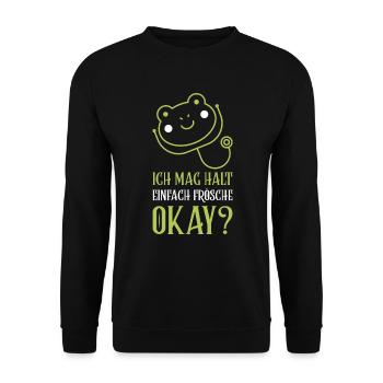 Ich mag einfach Frösche Niedliche Frösche Natur - Unisex Pullover - Schwarz - Vorne - Alina (178cm) & Michal (187cm)