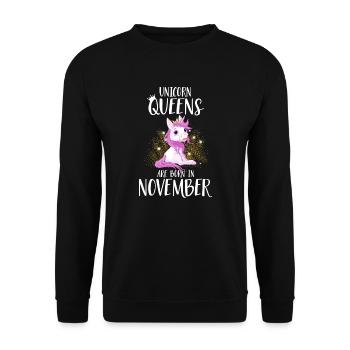 UNICORN QUEENS ARE BORN IN NOVEMBER - Unisex Pullover - Schwarz - Vorne - Alina (178cm) & Michal (187cm)