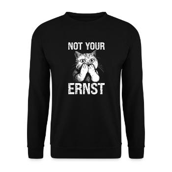 Not your ernst Denglish Katze Miau Kater - Unisex Pullover - Schwarz - Vorne - Alina (178cm) & Michal (187cm)