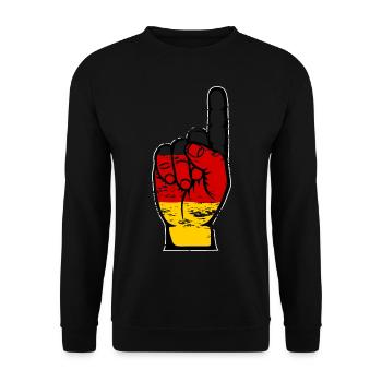 Deutschland Flagge Nummer 1 used - Unisex Pullover - Schwarz - Vorne - Alina (178cm) & Michal (187cm)