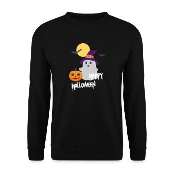 Happy Halloween Spuk Gespenst - Unisex Pullover - Schwarz - Vorne - Alina (178cm) & Michal (187cm)