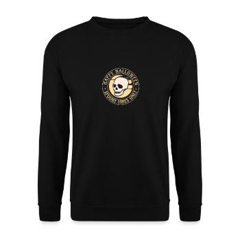 Halloween Gruselige Vibes Retro Schädel - Unisex Pullover - Schwarz - Vorne - Alina (178cm) & Michal (187cm)