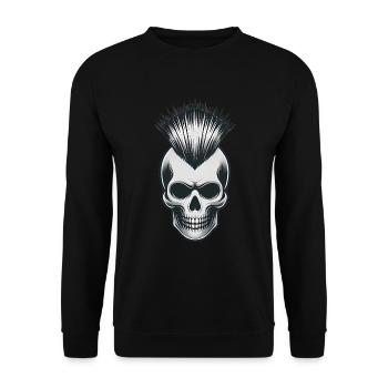Totenkopf mit Irokesenschnitt Punk Design - Unisex Pullover - Schwarz - Vorne - Alina (178cm) & Michal (187cm)