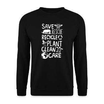 Save Bees Rescue Rhinos Recycle Earth Day - Unisex Pullover - Schwarz - Vorne - Alina (178cm) & Michal (187cm)