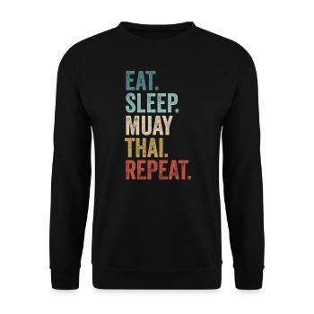 Essen Schlaf Muay Thai Wiederholen Muay Thai - Unisex Pullover - Schwarz - Vorne - Alina (178cm) & Michal (187cm)