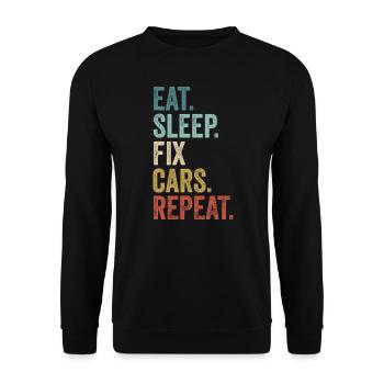 Essen, schlafen, reparieren, Autos, Automechaniker wiederholen - Unisex Pullover - Schwarz - Vorne - Alina (178cm) & Michal (187cm)