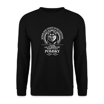 POMSKY Schutzengel Spruch Hundespruch WILSIGNS - Unisex Pullover - Schwarz - Vorne - Alina (178cm) & Michal (187cm)