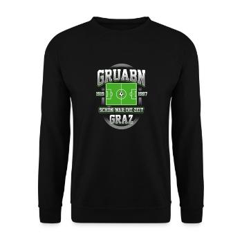 Gruabn Nostalgie: Erinnerungen an Graz und Fußball - Unisex Pullover - Schwarz - Vorne - Alina (178cm) & Michal (187cm)