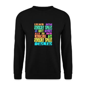 Unihockey Spielen Kirche - Unisex Pullover - Schwarz - Vorne - Alina (178cm) & Michal (187cm)