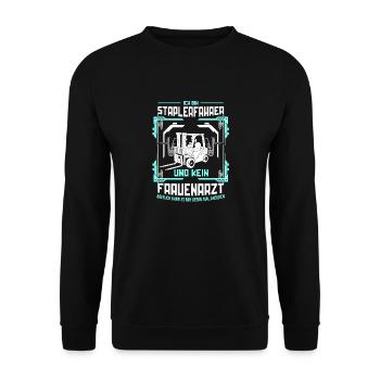 Gabelstapler Staplerfahrer Lagerist Geschenkidee - Unisex Pullover - Schwarz - Vorne - Alina (178cm) & Michal (187cm)