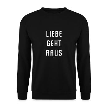 Liebe geht raus - Weiß - Unisex Pullover - Schwarz - Vorne - Alina (178cm) & Michal (187cm)