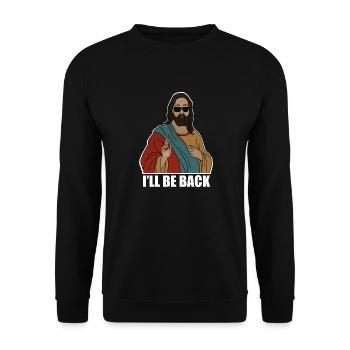 Lustiger Christ, ich werde wiederkommen, Jesus Christus - Unisex Pullover - Schwarz - Vorne - Alina (178cm) & Michal (187cm)