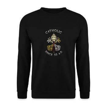 Catholic Since 33 AD - Unisex Pullover - Schwarz - Vorne - Alina (178cm) & Michal (187cm)