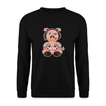 Pig With Gaming Controller I Funny Gaming I Gamer - Unisex Pullover - Schwarz - Vorne - Alina (178cm) & Michal (187cm)