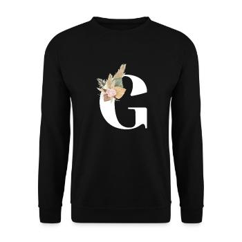 Buchstabe G blumig - Unisex Pullover - Schwarz - Vorne - Alina (178cm) & Michal (187cm)