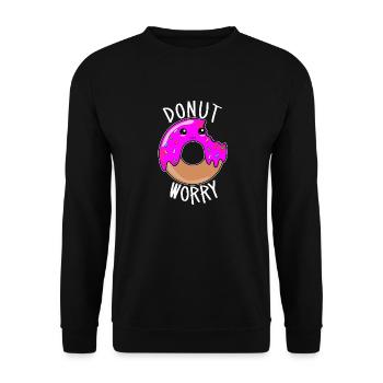 Donut Worry - Süßes Donut Gesicht - Unisex Pullover - Schwarz - Vorne - Alina (178cm) & Michal (187cm)