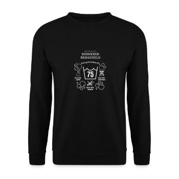 Schonend behandeln 75 Jahre Geburtstag Geschenk - Unisex Pullover - Schwarz - Vorne - Alina (178cm) & Michal (187cm)