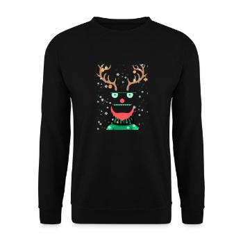 Ugly Christmas Rentier Design by vauART - Unisex Pullover - Schwarz - Vorne - Alina (178cm) & Michal (187cm)