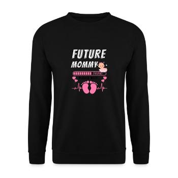 Zukünftige Mama bitte warten lustig schöne Väter Zitat - Unisex Pullover - Schwarz - Vorne - Alina (178cm) & Michal (187cm)