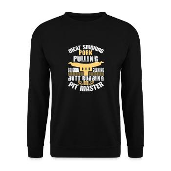 FLEISCH RÄUCHERN SCHWEINEFLEISCH ZIEHEN GRUBE MEISTER - Unisex Pullover - Schwarz - Vorne - Alina (178cm) & Michal (187cm)