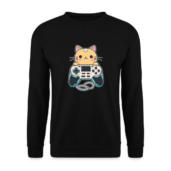 Kawaii Cat - Unisex Pullover - Schwarz - Vorne - Alina (178cm) & Michal (187cm)