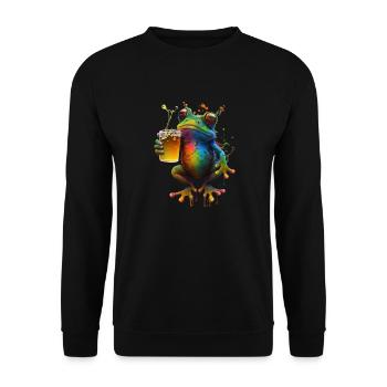 Bunte Frosch genießt sein Glas Bier - Unisex Pullover - Schwarz - Vorne - Alina (178cm) & Michal (187cm)