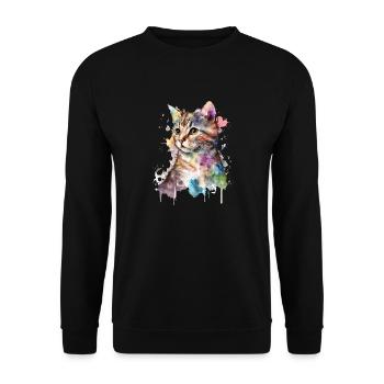 Watercolor Kitten Katze Kunst - Unisex Pullover - Schwarz - Vorne - Alina (178cm) & Michal (187cm)