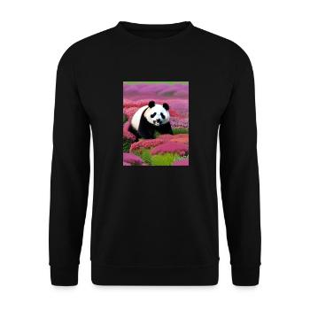 Panda im Blumenmeer - Unisex Pullover - Schwarz - Vorne - Alina (178cm) & Michal (187cm)