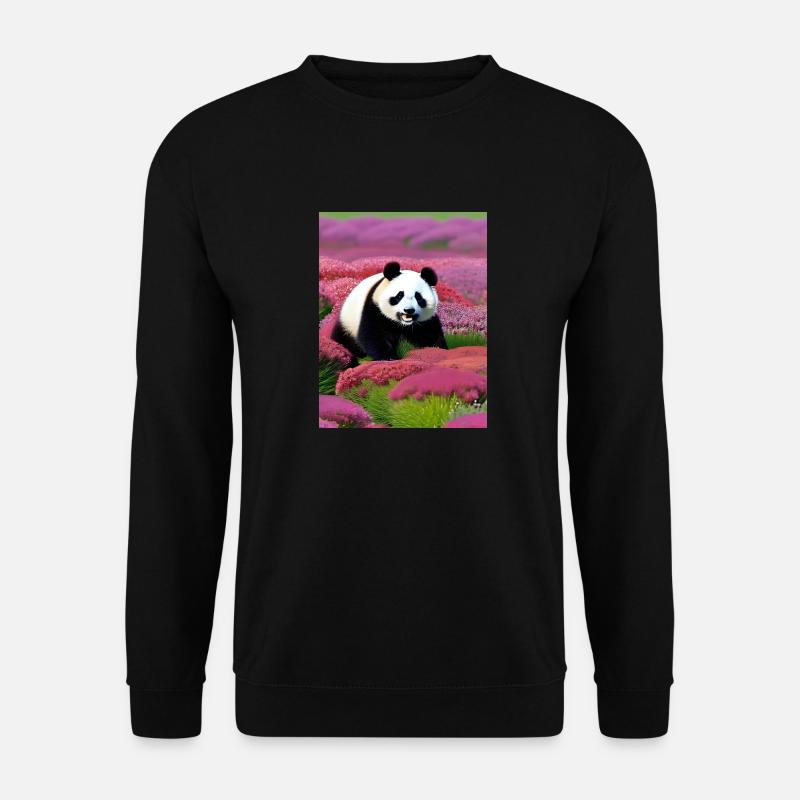 Panda im Blumenmeer - Unisex Pullover - Schwarz