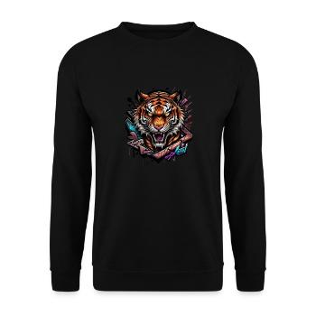 Graffiti Tiger - Unisex Pullover - Schwarz - Vorne - Alina (178cm) & Michal (187cm)
