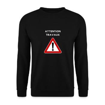 Attention travaux - Sweat-shirt Unisexe - noir - Devant - Alina (178cm) & Michal (187cm)