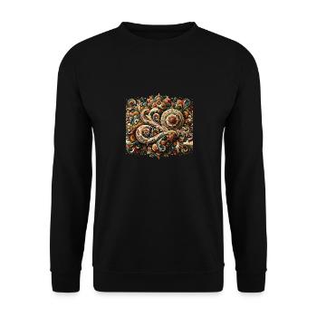 motif géométrique floral inspiré d'art traditionne - Sweat-shirt Unisexe - noir - Devant - Alina (178cm) & Michal (187cm)