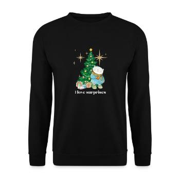 Weihnachtpulli Eisbär liebt Überraschungen - Unisex Pullover - Schwarz - Vorne - Alina (178cm) & Michal (187cm)