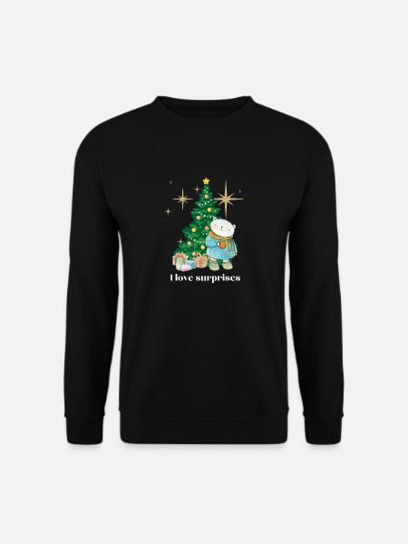 Weihnachtpulli Eisbär liebt Überraschungen - Unisex Pullover - Schwarz