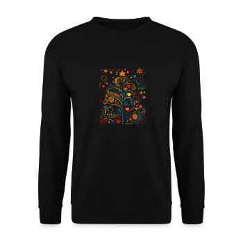 Saisonale Pracht! Lebendiger Pop-Art-Weihnachtsbaum - Unisex Pullover - Schwarz - Vorne - Alina (178cm) & Michal (187cm)
