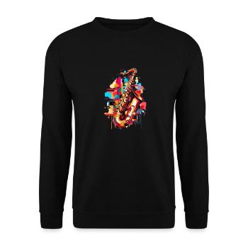 Jazz Fusion: Abstraktes Saxophon-T-Shirt - Unisex Pullover - Schwarz - Vorne - Alina (178cm) & Michal (187cm)