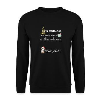 Sapin scintillant, chocolat chaud et câlins - Sweat-shirt Unisexe - noir - Devant - Alina (178cm) & Michal (187cm)
