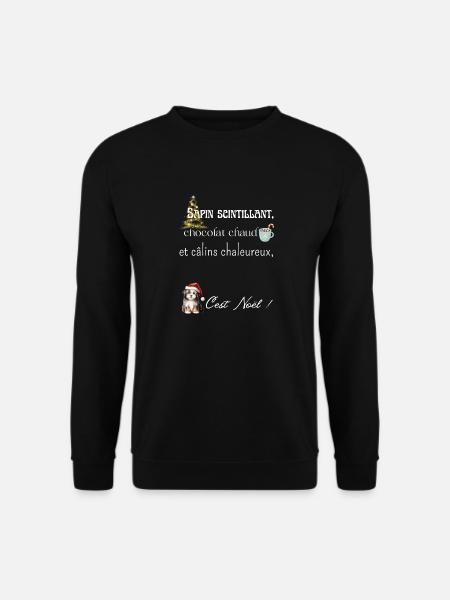 Sapin scintillant, chocolat chaud et câlins - Sweat-shirt Unisexe - noir