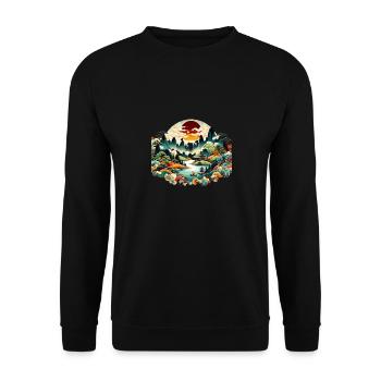 Vibrant Chinese Folk Landscape - Unisex Sweatshirt - black - Front - Alina (178cm) & Michal (187cm)