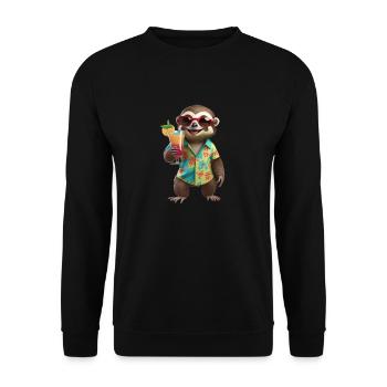 Don't Hurry Be Happy süßes kleines Faultier Hawaiianisch - Unisex Pullover - Schwarz - Vorne - Alina (178cm) & Michal (187cm)