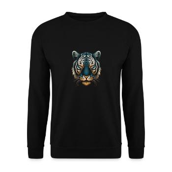 Captivating Op Art Tiger in Blue and Ochre - Unisex Sweatshirt - black - Front - Alina (178cm) & Michal (187cm)