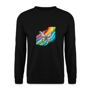 Steampunk Schmetterling mit Regenbogen Hintergrund - Unisex Pullover - Schwarz - Vorne - Alina (178cm) & Michal (187cm)